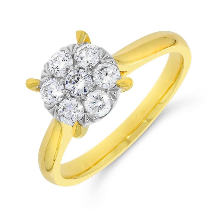 9ct Yellow Gold 0.50ct Diamond Cluster Ring