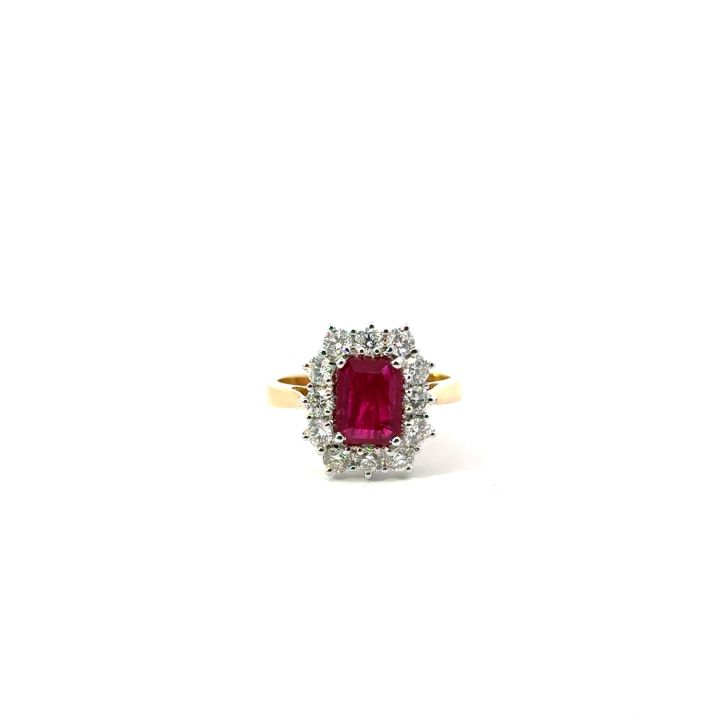 18ct Yellow Gold Ruby and Diamond Cluster