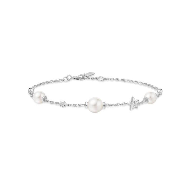 Ania Haie Silver Pearl and Star Station Bracelet