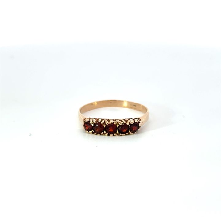 Pre Owned 9ct Yellow Gold Five Stone Garnet Ring