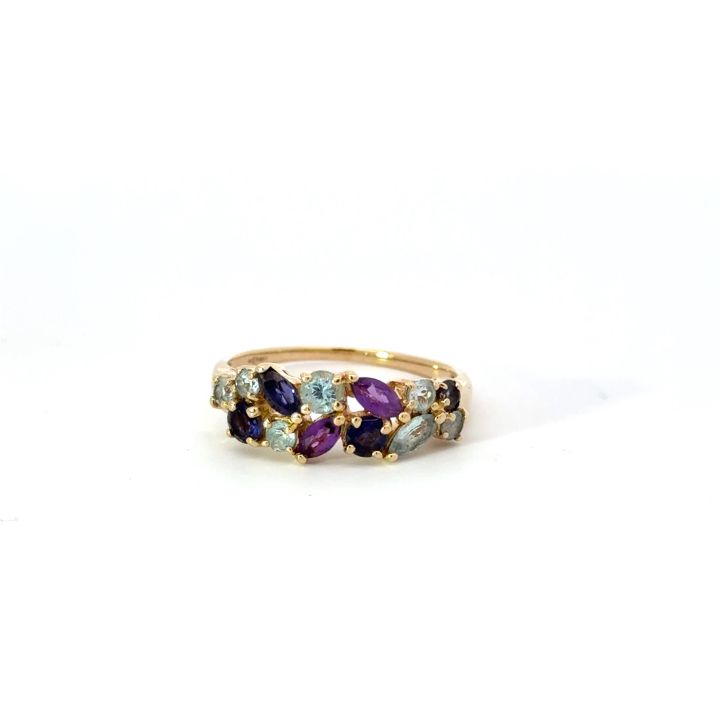 Pre Owned 9ct Yellow Gold  Amethyst Blue Topaz and Iolite Ring