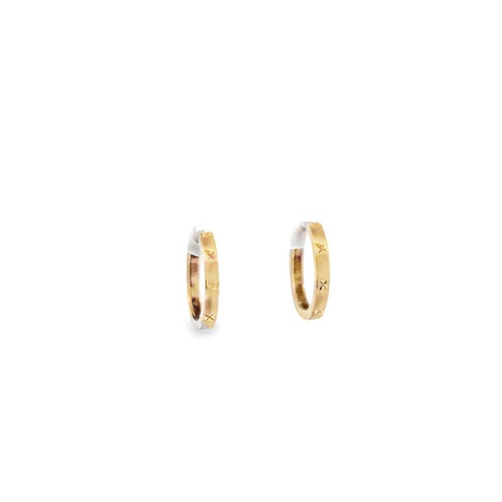 Pre Owned 9ct Yellow Gold Satin Finish Diamond Cut Hoop Earrings