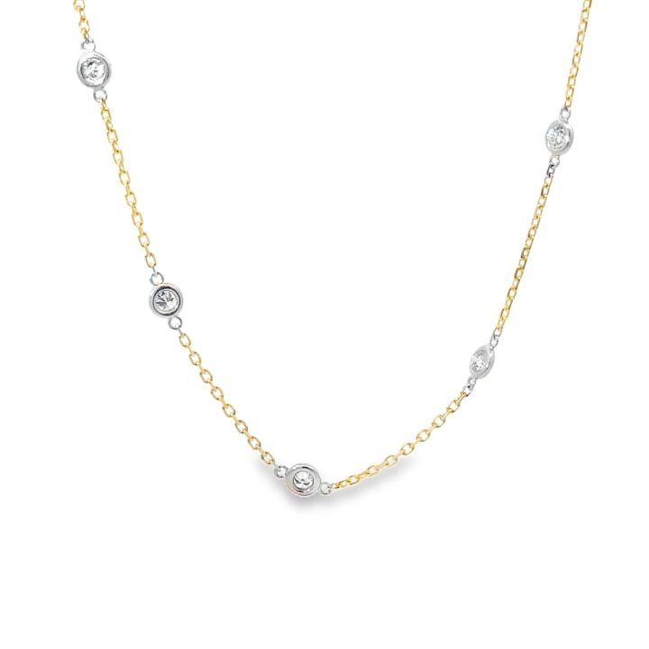 14ct Yellow & White Gold Diamond Station Necklace