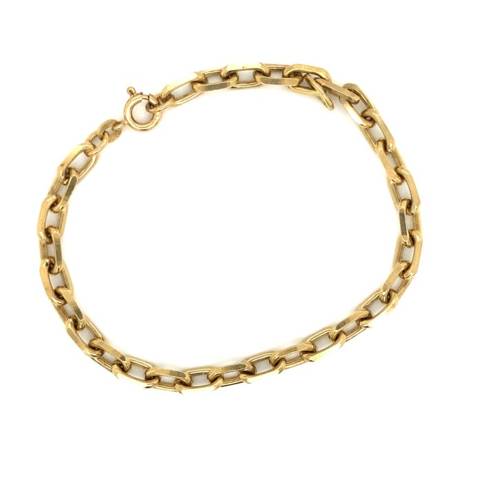 Sold at Auction: An Italian belcher link bracelet, the spring ring clasp  with Italian hallmarks for 18ct gold and signed Urbano. Length of bracelet  20cm, total weight 18 grams.